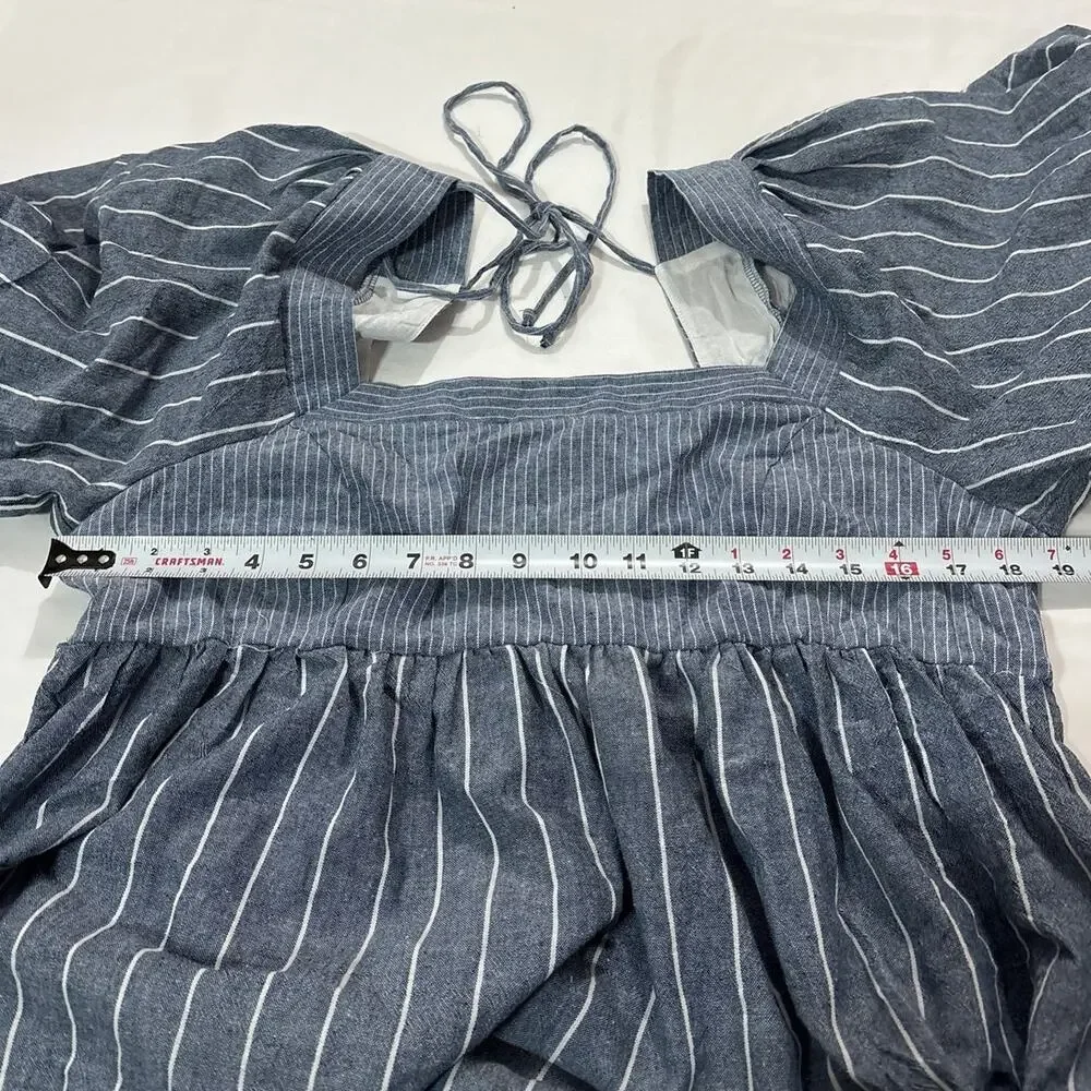 Free People Womens XL Gigi Puff Sleeve Tunic Dress Striped Minimalist Coastal